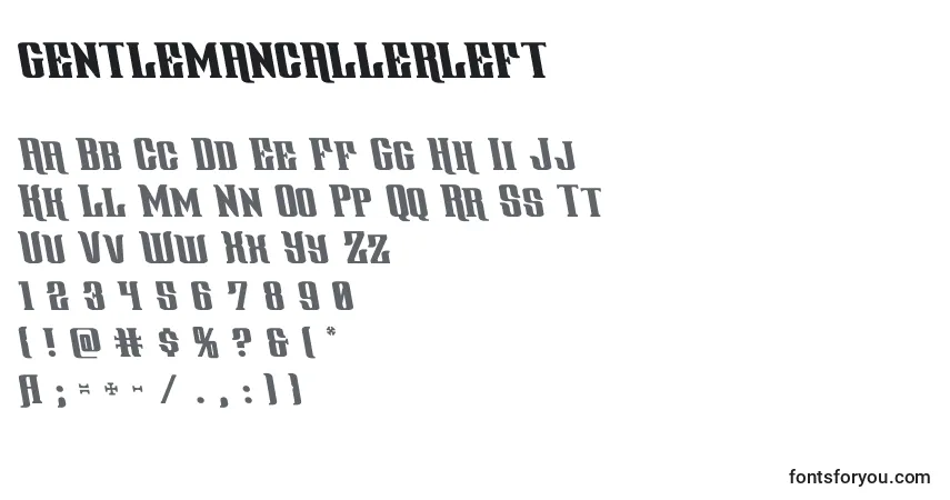 A fonte Gentlemancallerleft (127815) – alfabeto, números, caracteres especiais