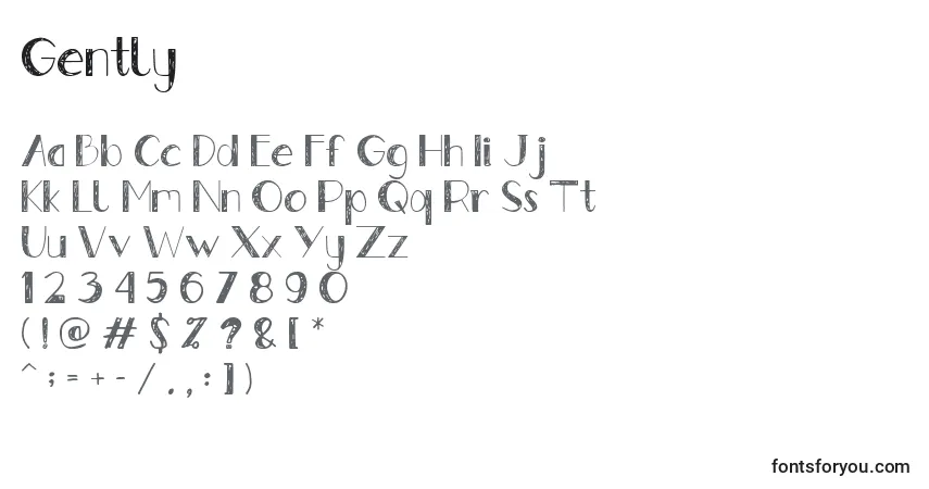A fonte Gently – alfabeto, números, caracteres especiais