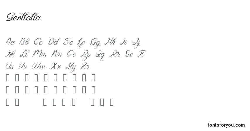 A fonte Genttalla (127828) – alfabeto, números, caracteres especiais