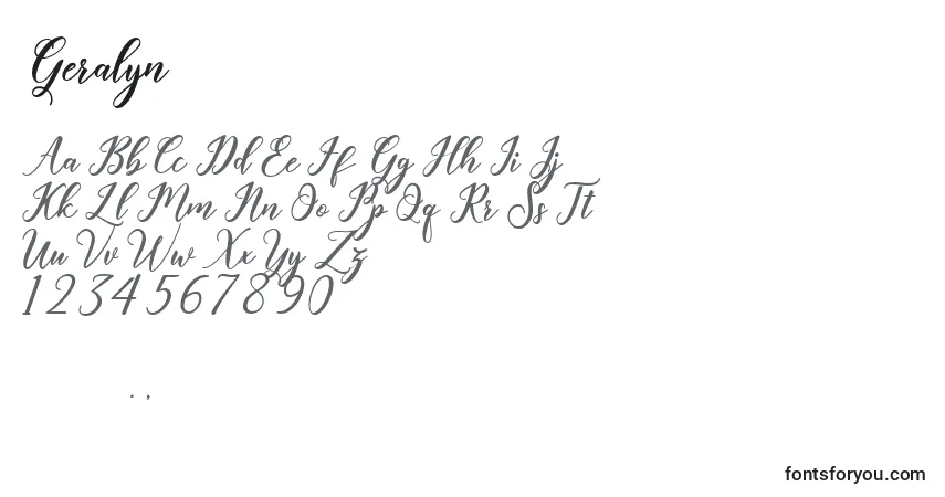 Шрифт Geralyn (127853) – алфавит, цифры, специальные символы