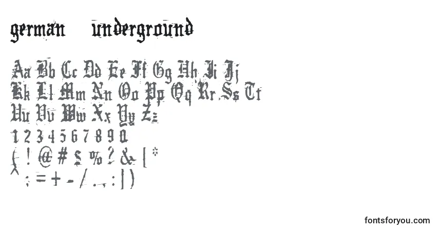 Schriftart German    underground – Alphabet, Zahlen, spezielle Symbole