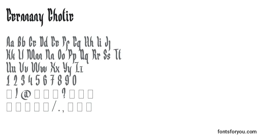 Czcionka Germany Ghotic – alfabet, cyfry, specjalne znaki