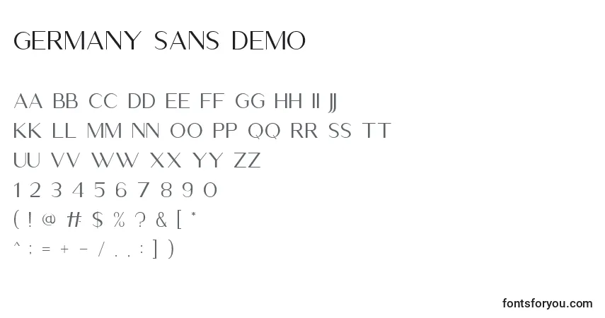 A fonte Germany Sans Demo – alfabeto, números, caracteres especiais