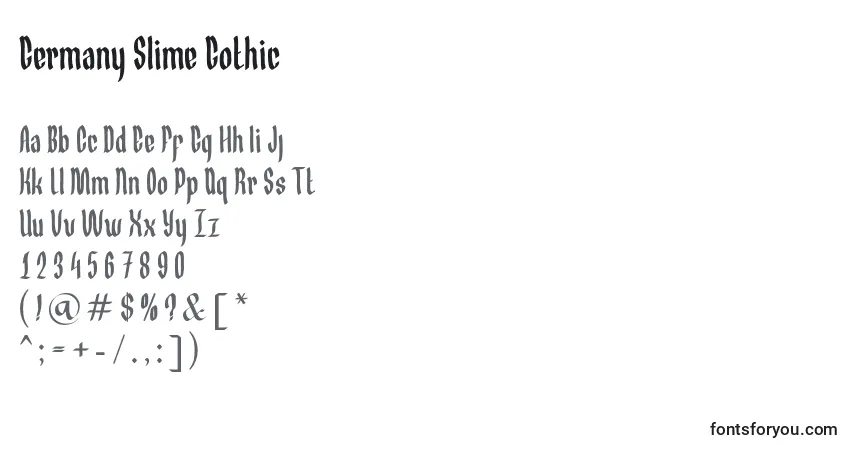 Czcionka Germany Slime Gothic – alfabet, cyfry, specjalne znaki