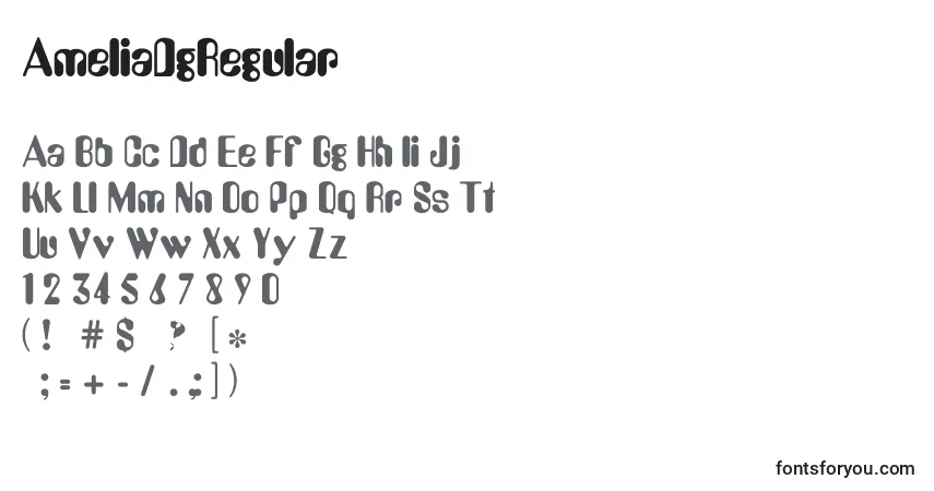 Czcionka AmeliaDgRegular – alfabet, cyfry, specjalne znaki