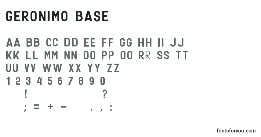Czcionka GERONIMO BASE – alfabet, cyfry, specjalne znaki