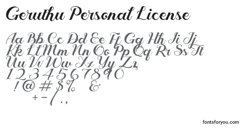 A fonte Geruthu Personal License – alfabeto, números, caracteres especiais