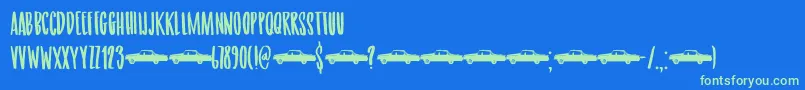 Getaway Car DEMO-Schriftart – Grüne Schriften auf blauem Hintergrund