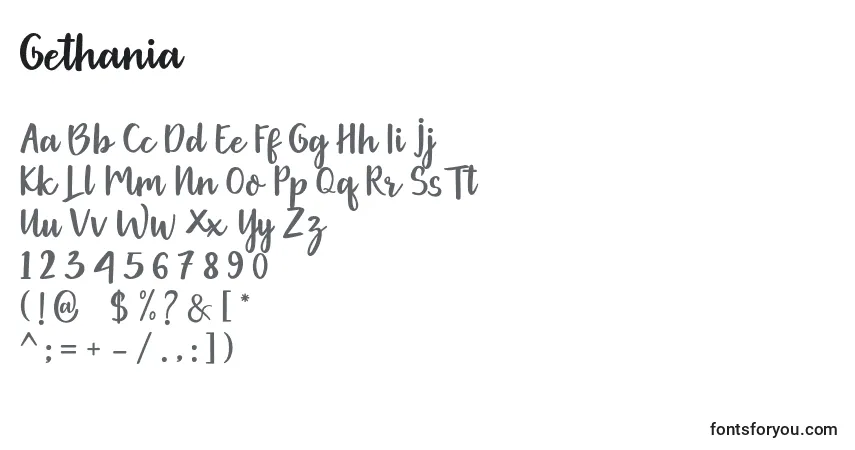 Шрифт Gethania – алфавит, цифры, специальные символы