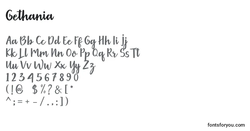 Schriftart Gethania (127873) – Alphabet, Zahlen, spezielle Symbole