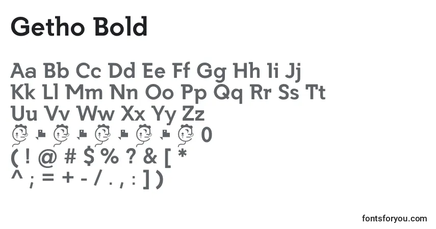 Шрифт Getho Bold – алфавит, цифры, специальные символы