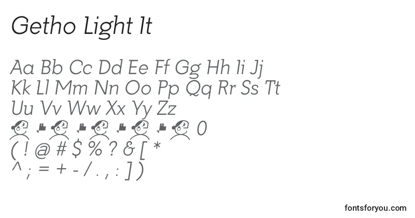 Getho Light It Font – alphabet, numbers, special characters