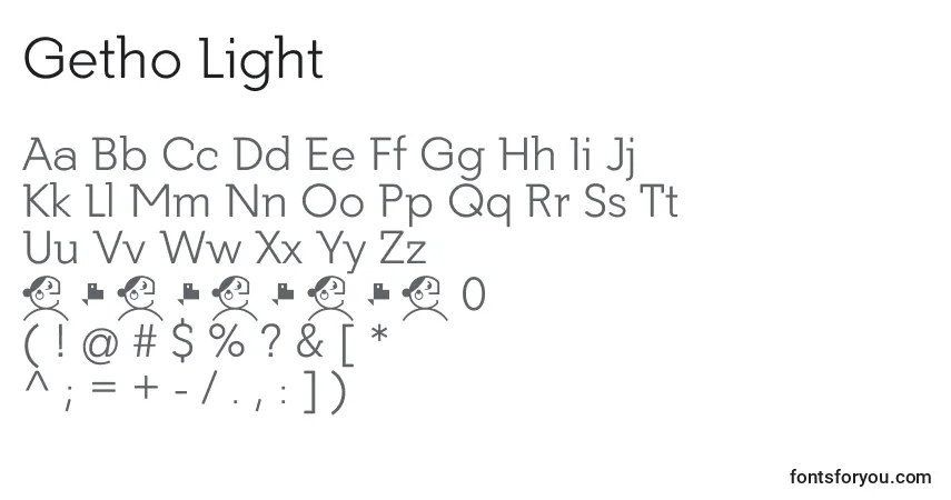 Schriftart Getho Light – Alphabet, Zahlen, spezielle Symbole
