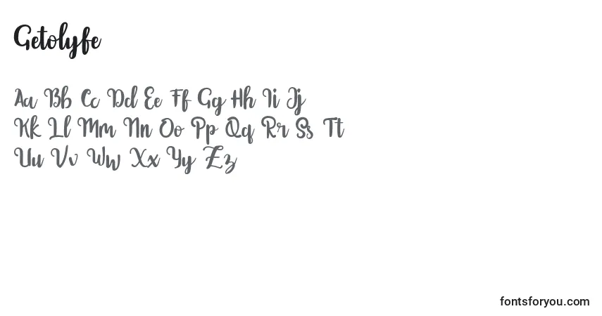 Czcionka Getolyfe – alfabet, cyfry, specjalne znaki