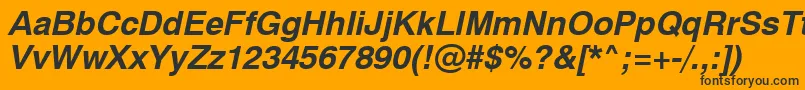 Swiss721BoldObliqueSwa-Schriftart – Schwarze Schriften auf orangefarbenem Hintergrund