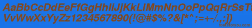 フォントSwiss721BoldObliqueSwa – 茶色の文字が青い背景にあります。