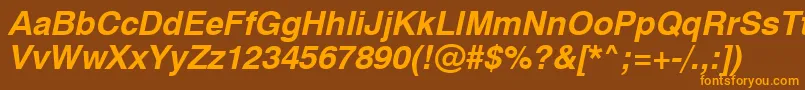Fonte Swiss721BoldObliqueSwa – fontes laranjas em um fundo marrom