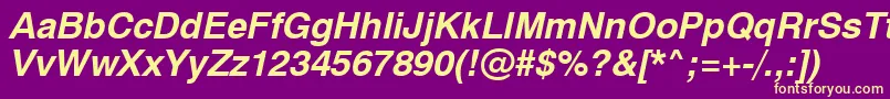 Swiss721BoldObliqueSwa-fontti – keltaiset fontit violetilla taustalla