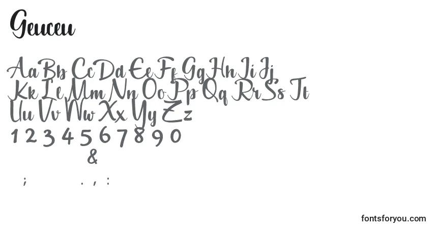 Czcionka Geuceu – alfabet, cyfry, specjalne znaki