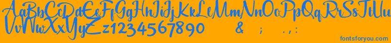 Geuceu-Schriftart – Blaue Schriften auf orangefarbenem Hintergrund
