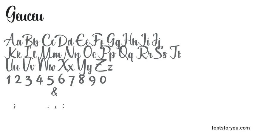 A fonte Geuceu (127882) – alfabeto, números, caracteres especiais