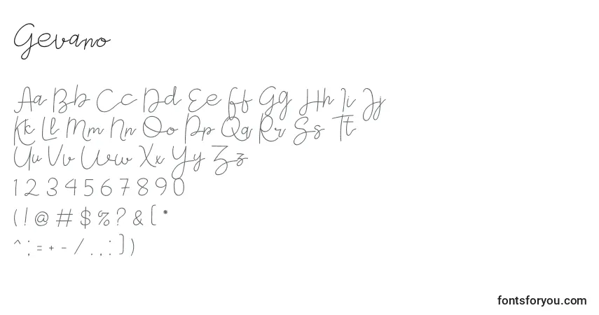 Fuente Gevano - alfabeto, números, caracteres especiales