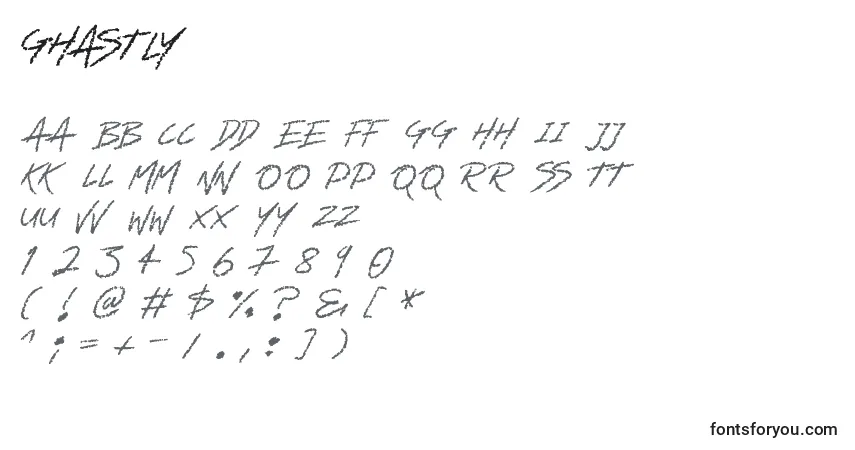 Шрифт Ghastly (127886) – алфавит, цифры, специальные символы