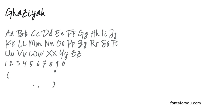 Fuente Ghaziyah - alfabeto, números, caracteres especiales