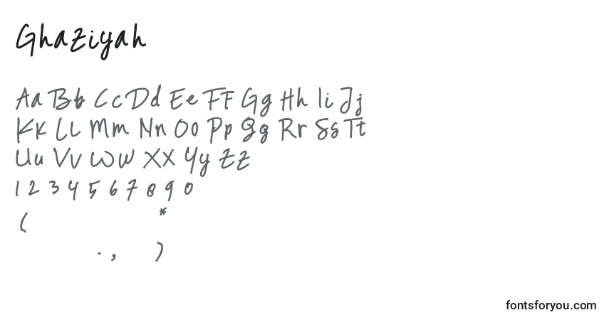 Schriftart Ghaziyah (127889) – Alphabet, Zahlen, spezielle Symbole