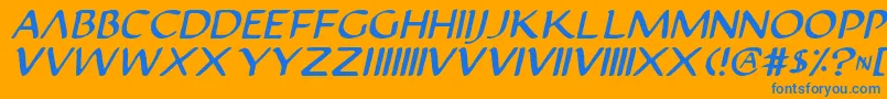 Justv22i-Schriftart – Blaue Schriften auf orangefarbenem Hintergrund