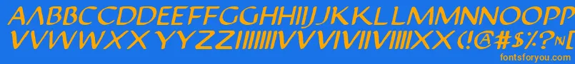 フォントJustv22i – オレンジ色の文字が青い背景にあります。