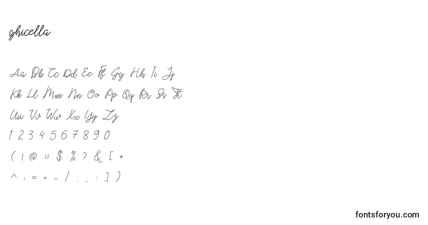 Fuente Ghicella - alfabeto, números, caracteres especiales
