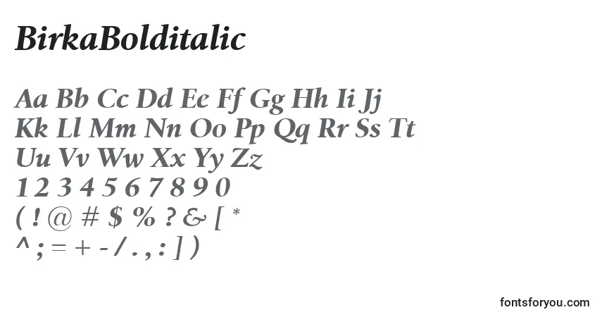 Schriftart BirkaBolditalic – Alphabet, Zahlen, spezielle Symbole