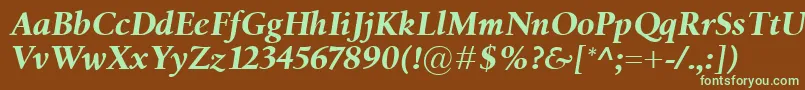 フォントBirkaBolditalic – 緑色の文字が茶色の背景にあります。