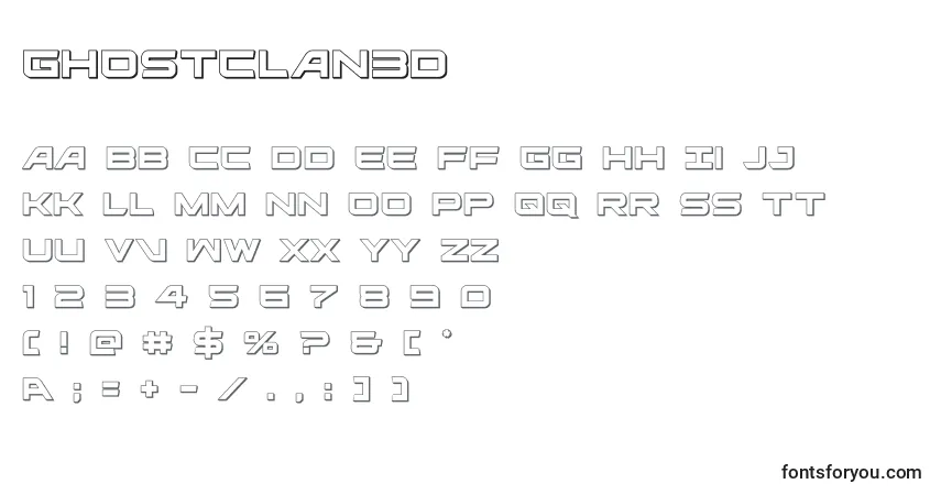 A fonte Ghostclan3d (127904) – alfabeto, números, caracteres especiais