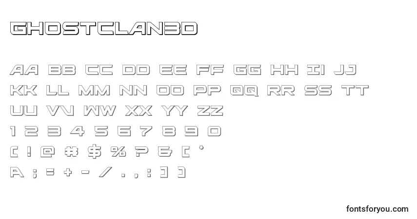 Czcionka Ghostclan3d (127905) – alfabet, cyfry, specjalne znaki