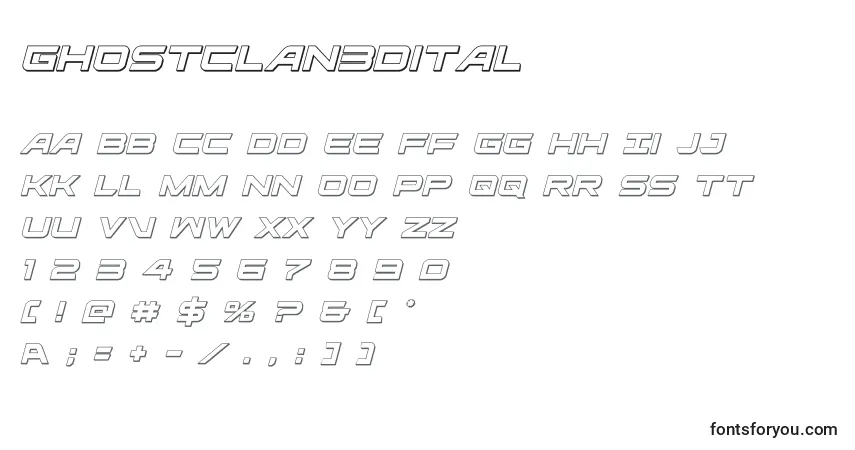 Schriftart Ghostclan3dital (127906) – Alphabet, Zahlen, spezielle Symbole