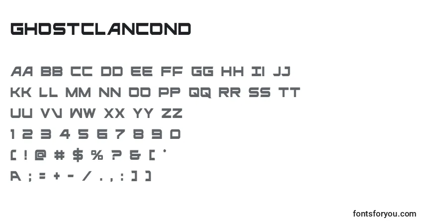 A fonte Ghostclancond (127908) – alfabeto, números, caracteres especiais