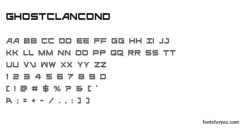 A fonte Ghostclancond (127909) – alfabeto, números, caracteres especiais