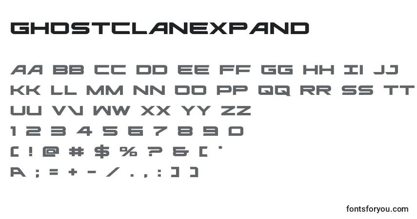 A fonte Ghostclanexpand (127912) – alfabeto, números, caracteres especiais