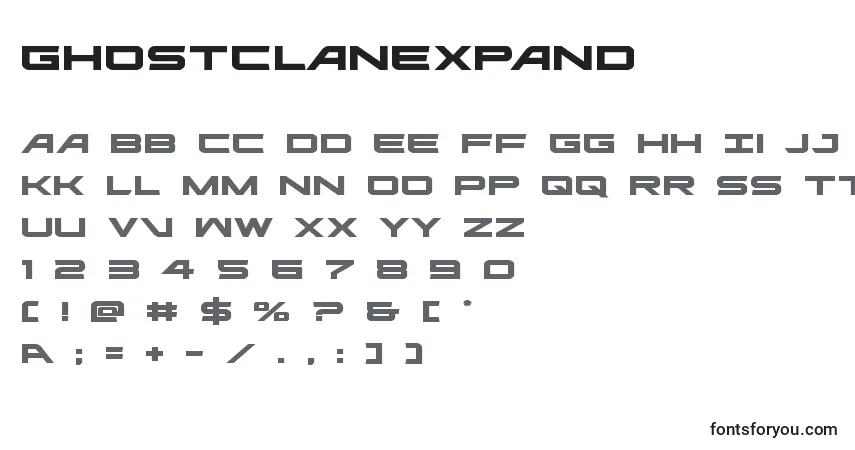 A fonte Ghostclanexpand (127913) – alfabeto, números, caracteres especiais