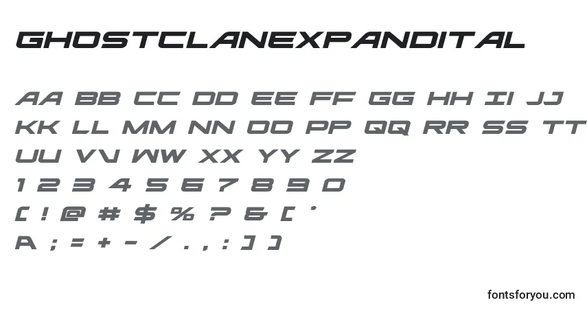 Schriftart Ghostclanexpandital (127914) – Alphabet, Zahlen, spezielle Symbole
