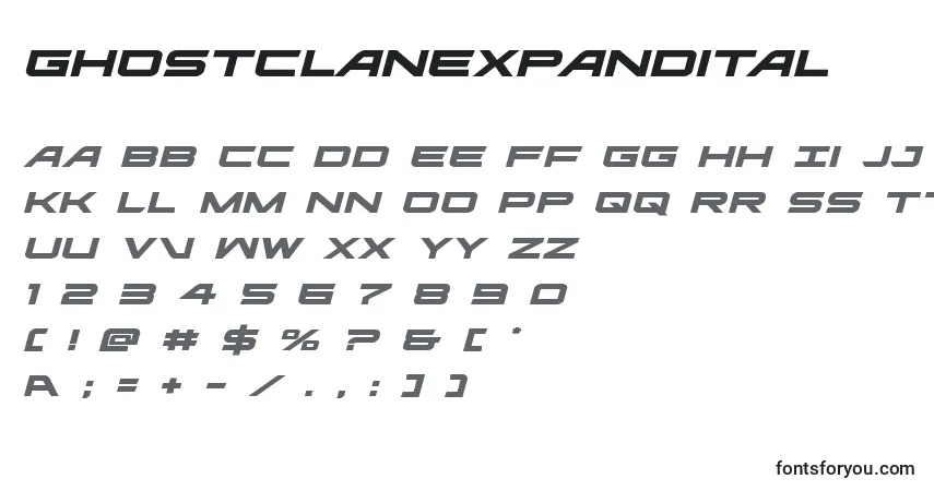 Schriftart Ghostclanexpandital (127915) – Alphabet, Zahlen, spezielle Symbole