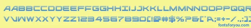 フォントghostclangrad – 青い文字が黄色の背景にあります。