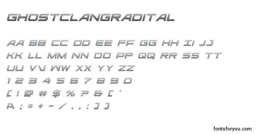 A fonte Ghostclangradital (127918) – alfabeto, números, caracteres especiais
