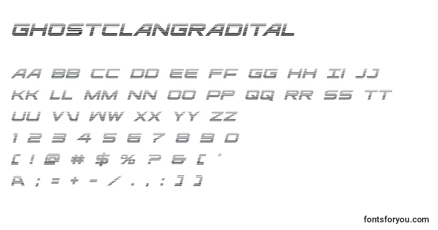 A fonte Ghostclangradital (127919) – alfabeto, números, caracteres especiais