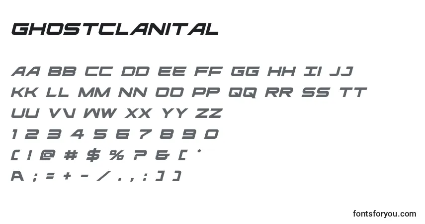 Schriftart Ghostclanital (127920) – Alphabet, Zahlen, spezielle Symbole