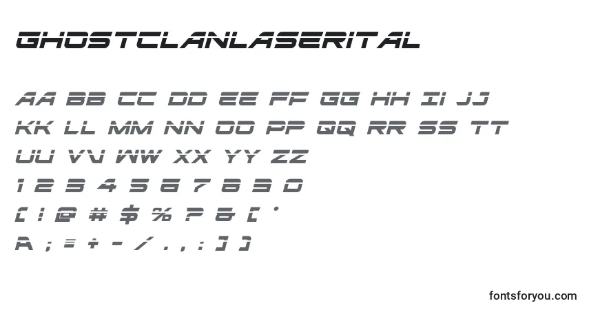 A fonte Ghostclanlaserital (127924) – alfabeto, números, caracteres especiais