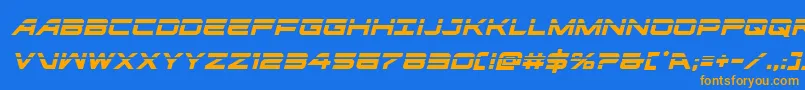 フォントghostclanlaserital – オレンジ色の文字が青い背景にあります。