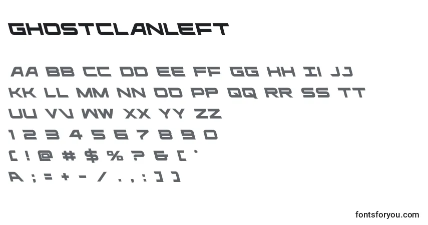 A fonte Ghostclanleft (127926) – alfabeto, números, caracteres especiais